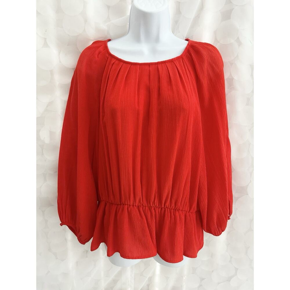 Antonio Melani Large Bright Orange Women’s Long Sleeve Blouse Blouson Sleeves